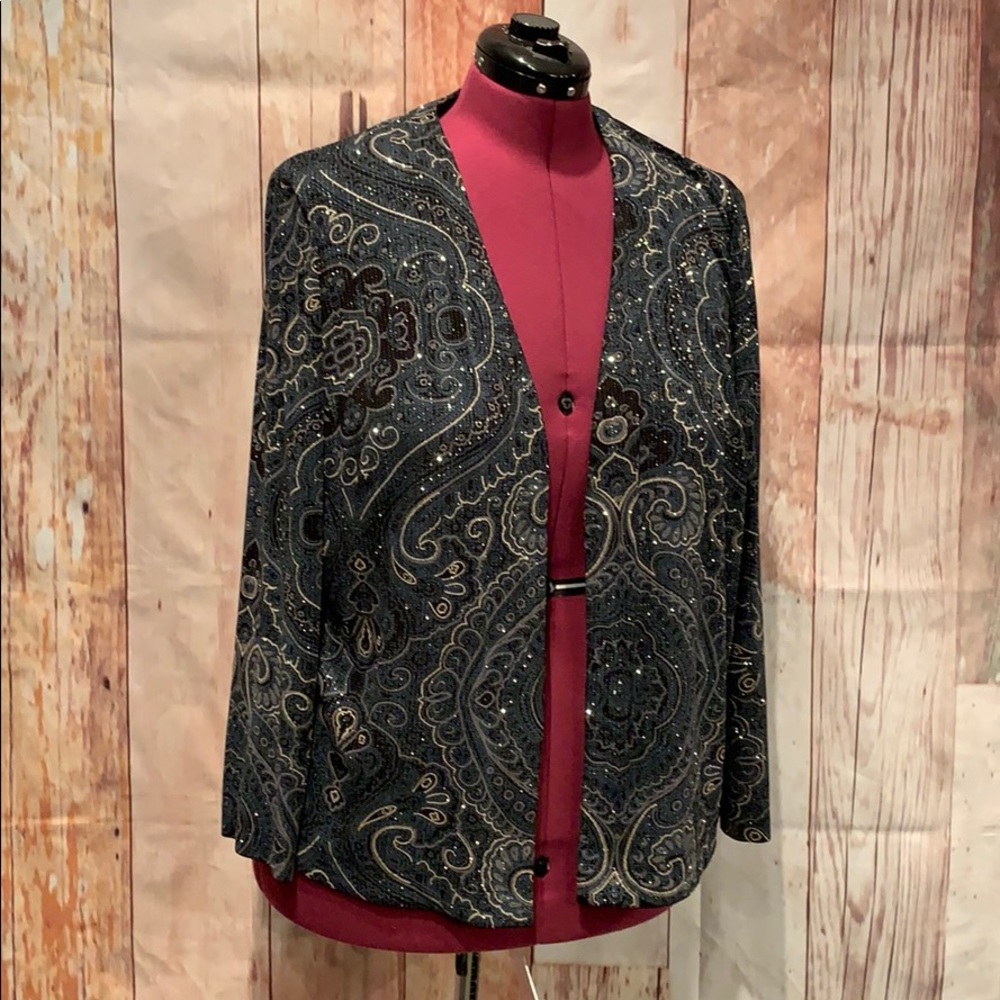 Alex Evenings Womens Glitter Paisley Open Jacket